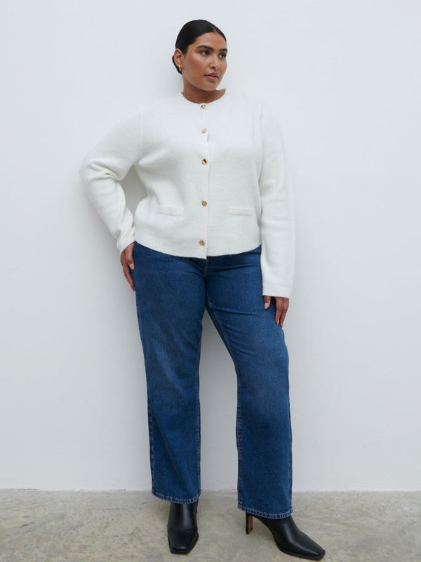 Pretty Lavish Sabrina Gold Button Knit Cardigan Curve