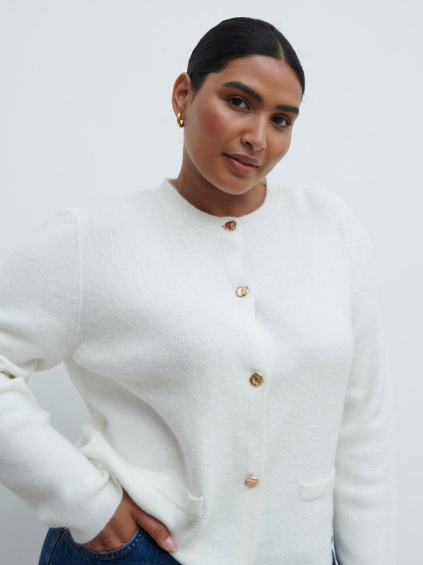 Pretty Lavish Sabrina Gold Button Knit Cardigan Curve