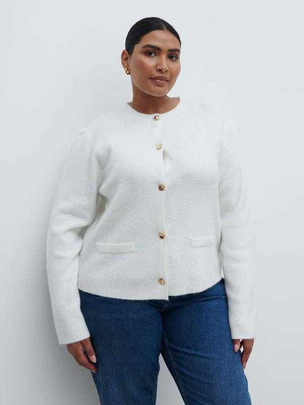 pretty lavish Sabrina Gold Button Knit Cardigan Curve