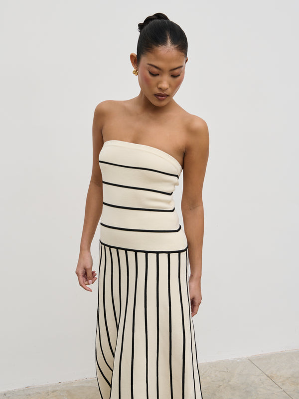 Pretty Lavish Serena Bandeau Contrast Stripe Knit Midaxi Dress