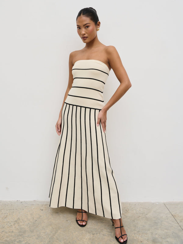 Pretty Lavish Serena Bandeau Contrast Stripe Knit Midaxi Dress