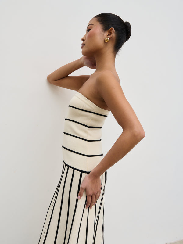 Pretty Lavish Serena Bandeau Contrast Stripe Knit Midaxi Dress