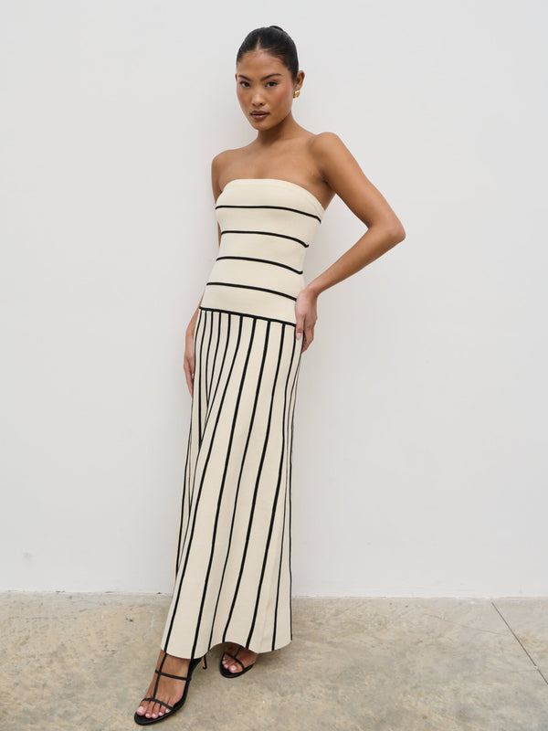 pretty lavish Serena Bandeau Contrast Stripe Knit Midaxi Dress