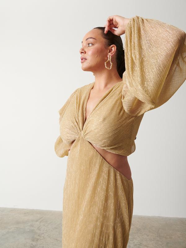 Pretty Lavish Zaya Plisse Metallic Maxi Dress Curve
