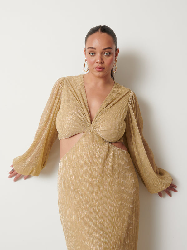 Pretty Lavish Zaya Plisse Metallic Maxi Dress Curve