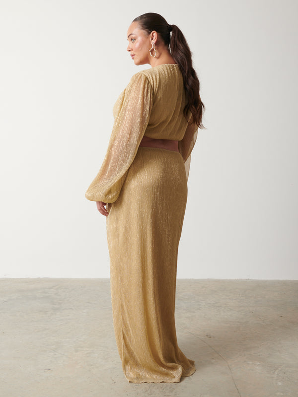 Pretty Lavish Zaya Plisse Metallic Maxi Dress Curve