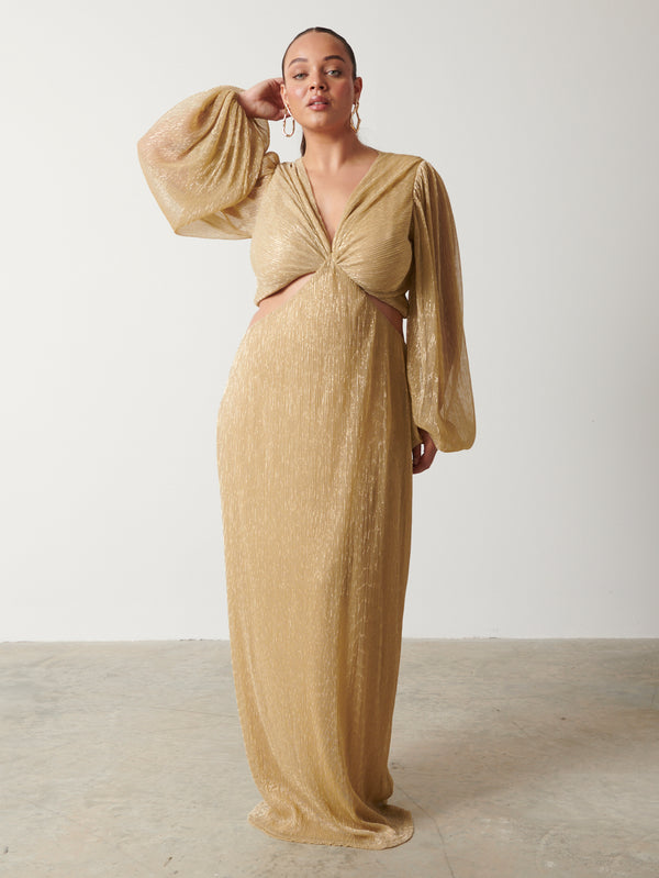 pretty lavish Zaya Plisse Metallic Maxi Dress Curve