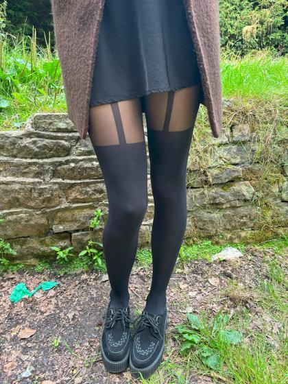 Pretty Polly 60 Denier Fashion Suspender Tights - Black