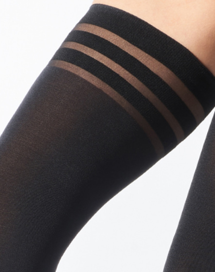 Pretty Polly 80 Denier Banded Opaque Fashion Hold Ups - Black