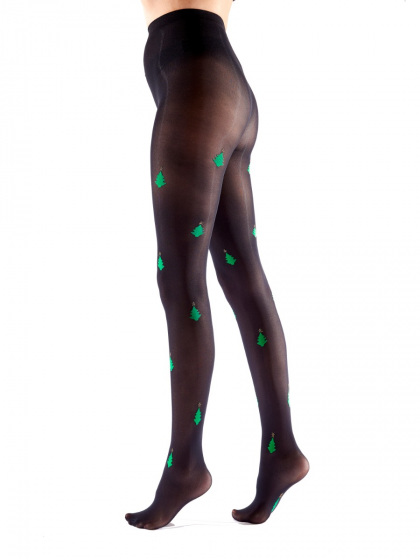 Pretty Polly All Over Christmas Tree Opaque Tights - Black Mix