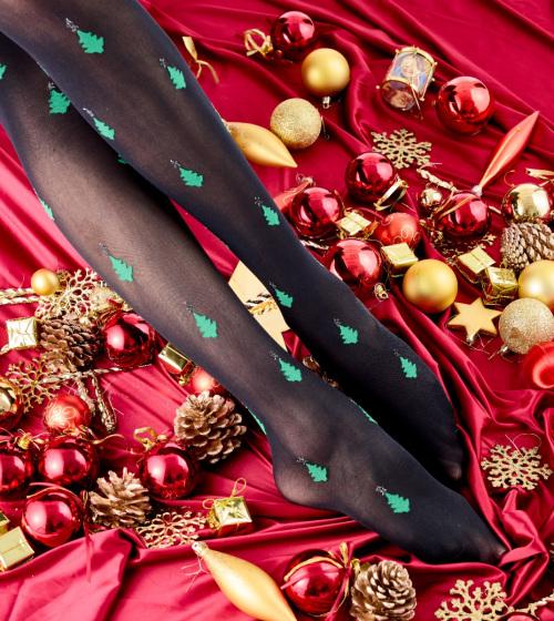 Pretty Polly All Over Christmas Tree Opaque Tights - Black Mix