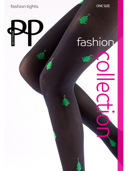 pretty polly All Over Christmas Tree Opaque Tights - Black Mix