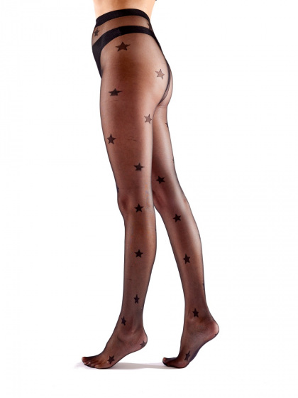 Pretty Polly All Over Large Star Pattern Tights - Black/Silver