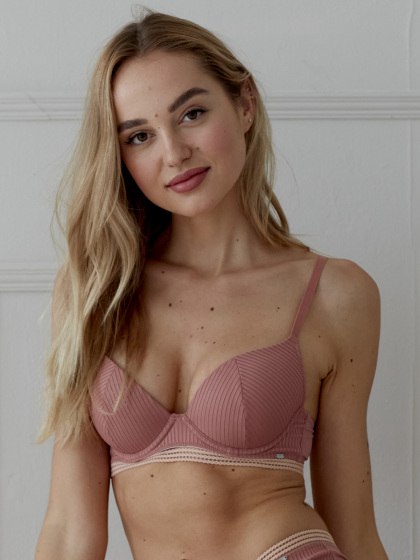 pretty polly Contemporary Rib Underwired T-Shirt Bra - Dusty Rose