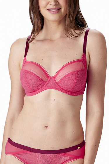 Pretty Polly Delicate Lace Non Padded Underwired Balconette Bra - Watermelon