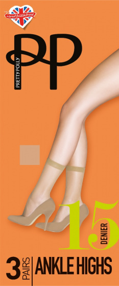 pretty polly Everyday 15 Denier Smooth Knit Ankle Highs 3 Pair Pack - Natural