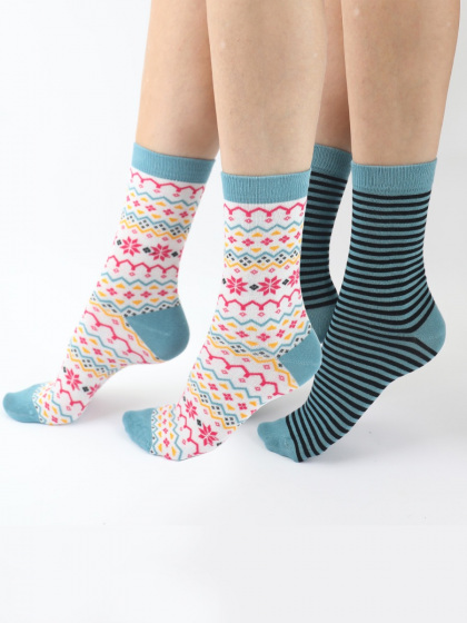 pretty polly Fairisle Stripe Mix Bamboo Socks 2 Pair Pack