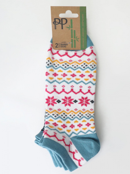 Pretty Polly Fairisle Stripe Mix Bamboo Trainer Liners 2 Pair Pack