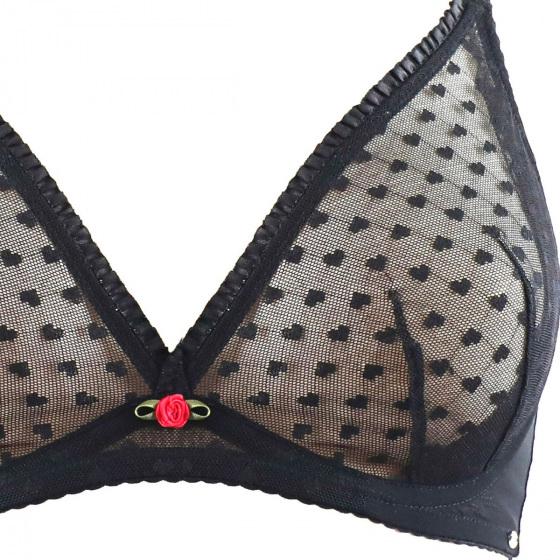 Pretty Polly Heart Mesh Non Padded Triangle Bra - Black