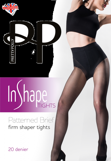 pretty polly In Shape 20 Denier Patterned Brief Firm Shaper Tights - Black