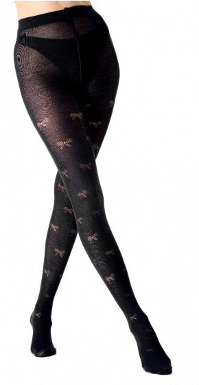 Pretty Polly Knitted Opaques Bow Pattern Tights - Black