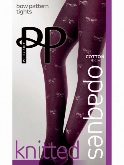 pretty polly Knitted Opaques Bow Pattern Tights - Burgundy