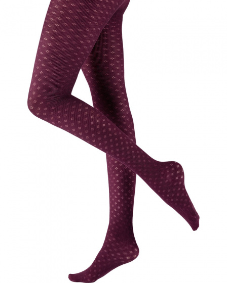 Pretty Polly Knitted Opaques Small Diamond Flower Tights - Burgundy