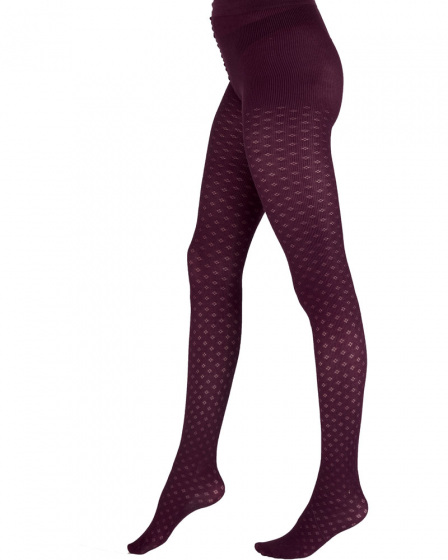 Pretty Polly Knitted Opaques Small Diamond Flower Tights - Burgundy