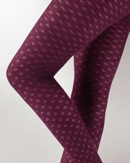 Pretty Polly Knitted Opaques Small Diamond Flower Tights - Burgundy
