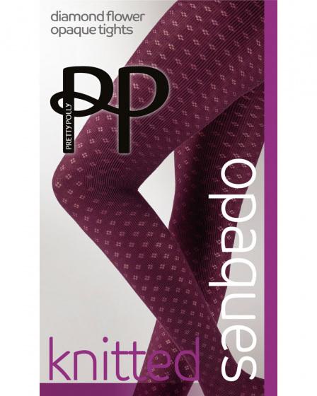 pretty polly Knitted Opaques Small Diamond Flower Tights - Burgundy