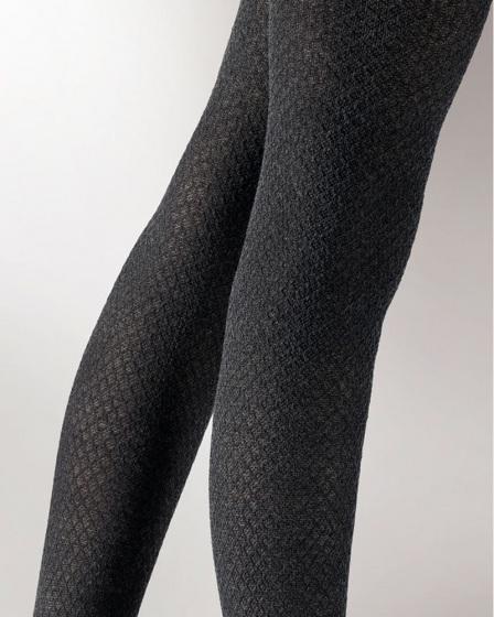 Pretty Polly Knitted Opaques Small Diamond Tights - Charcoal