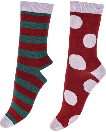 pretty polly Large Stripe & Spot Bamboo Socks 2 Pair Pack - Red Mix