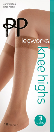 pretty polly Legworks 15 Denier Comfort Top Knee Highs 3 Pair Pack - Nude