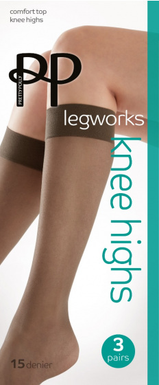 pretty polly Legworks 15 Denier Comfort Top Knee Highs 3 Pair Pack - Barely Black