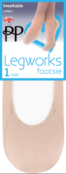 pretty polly Legworks 30 Denier Mesh Cotton Footsie 1 Pair Pack - Nude