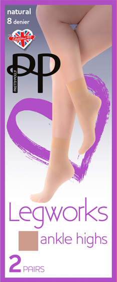 pretty polly Legworks 8 Denier Ankle Highs 2 Pair Pack - Barely There