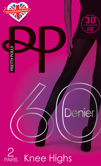pretty polly Premium Opaques 60 Denier 3D Knee Highs 2 Pair Pack - Black