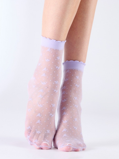 Pretty Polly Bow Pattern Sheer Socks - Lavender