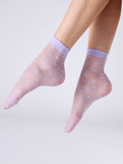 Pretty Polly Bow Pattern Sheer Socks - Lavender