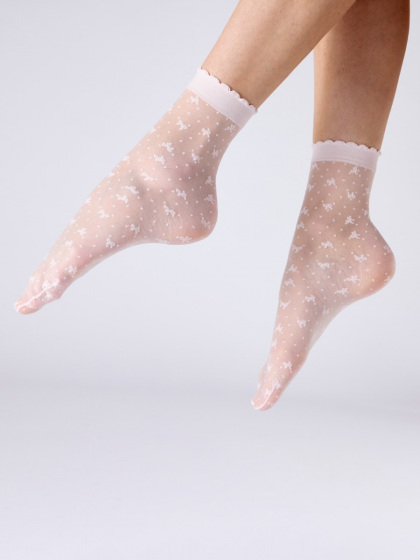 Pretty Polly Bow Pattern Sheer Socks - White