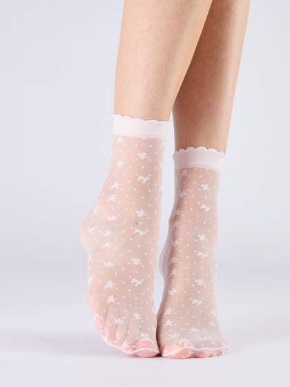 Pretty Polly Bow Pattern Sheer Socks - White