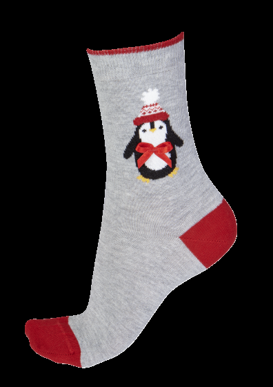 pretty polly Christmas Penguin Sock - Grey Mix