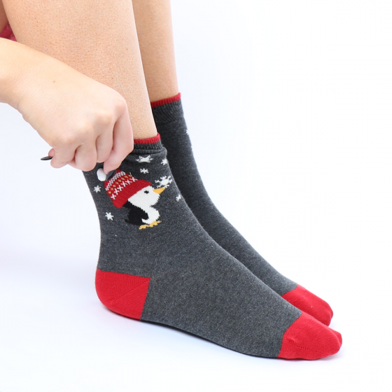 Pretty Polly Christmas Penguin Socks - Grey Mix