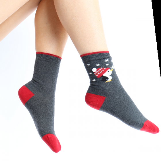 Pretty Polly Christmas Penguin Socks - Grey Mix