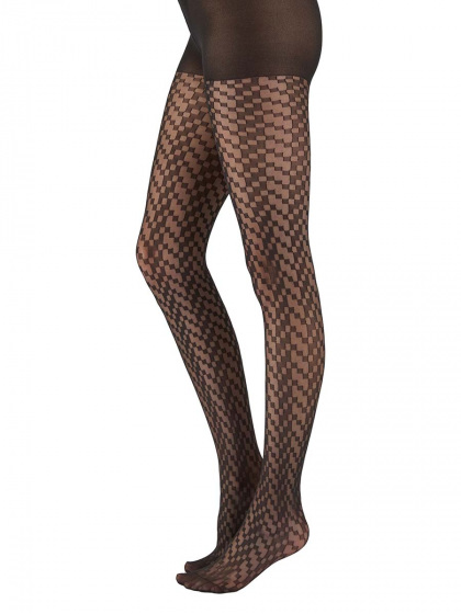 Pretty Polly Cubist Chevron Pattern Tight - Black