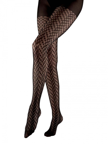 Pretty Polly Cubist Chevron Pattern Tight - Black