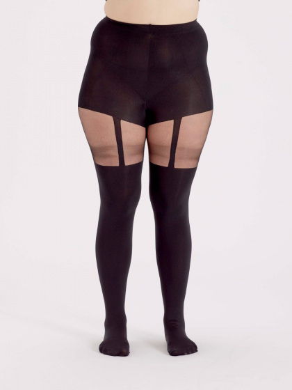 Pretty Polly Curves Mock Suspender Tights - Black