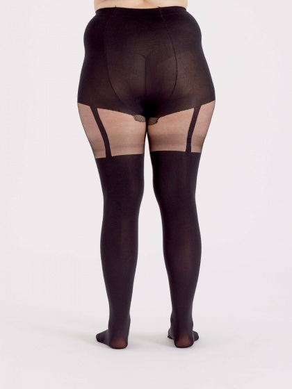 Pretty Polly Curves Mock Suspender Tights - Black