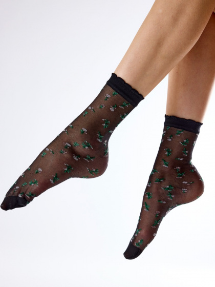 Pretty Polly Floral Pattern Sheer Socks - Black