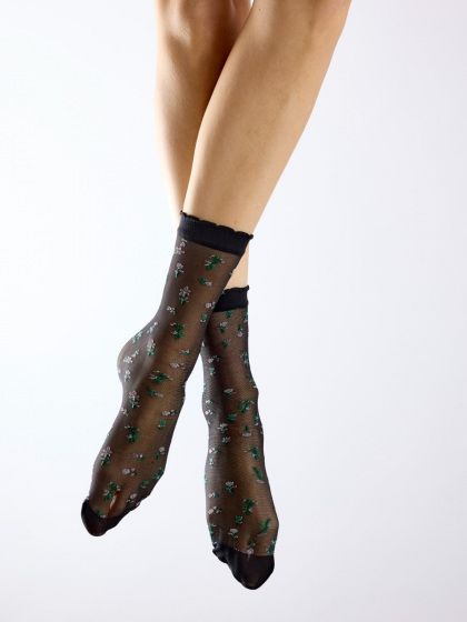 Pretty Polly Floral Pattern Sheer Socks - Black